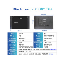 Monitor Layar Sentuh Terintegrasi Zhixianda 19 Inci 1280*1024 Open Frame 4:3 HD-MI VGA Industrial untuk Kios