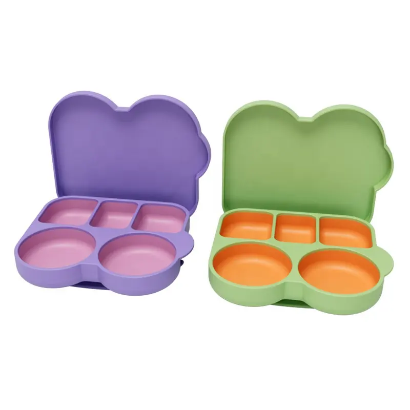 New Children's Silicone Dinner Plate Car Silicone Suction Cup Dinner Plate One-Piece Compartment Baby Tableware