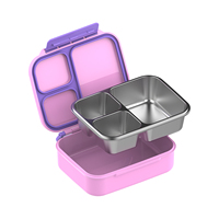 Boîte à lunch robuste pour enfants, conteneur bento à 3 compartiments, en plastique, étanche, écologique, portable, avec poignée, aspect personnalisable, nouveau-né
