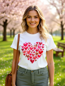 T-shirt per San Valentino da donna a maniche corte con stampa a doppio cuore 100% cotone girocollo stile casual primavera estate - Product Image 2