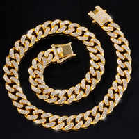 Ensemble de collier et bracelet cubain en strass de 13 mm, 2 pièces, pour hommes et femmes, bijoux de rappeur, cadeau