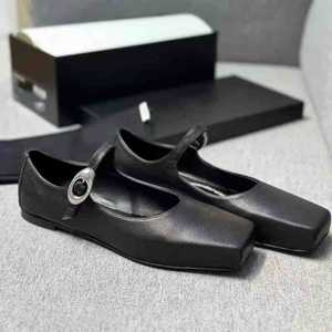 Zapatos formales de mujer de diseño de escala pequeña, con un solo botón, punta en pico, corte bajo y suela plana, hechos de material de gamuza. - Product Image 6