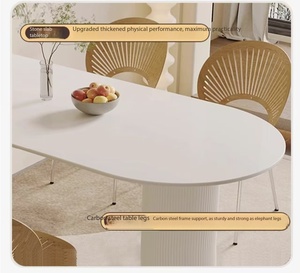 Mesa de Comedor Moderna de Estilo Crema, Ovalada, de Piedra Sinterizada, con Patas de Acero al Carbono, para Apartamento - Product Image 3