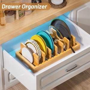 <span class=keywords><strong>Organisateur</strong></span> de casseroles et poêles moderne en bambou sur pied, 7 séparateurs réglables, pour armoire de cuisine, comptoir, <span class=keywords><strong>tiroir</strong></span>, étagère carrée pour aliments - Product Image 4