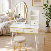 Table de toilette avec miroir LED et éclairage, bureau de maquillage avec tiroirs, table de maquillage moderne blanche pour chambre à coucher, salle de maquillage