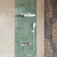 Ensemble de robinetterie de douche moderne en laiton blanc brossé, avec pommeau de douche pluie, commande manuelle, eau chaude et froide, douche douce encastrée