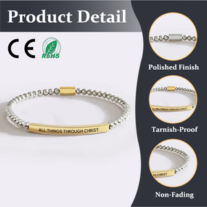 <span class=keywords><strong>Bracciale</strong></span> in Acciaio Inox 304 con Perline in <span class=keywords><strong>Oro</strong></span> 14K, <span class=keywords><strong>Turchese</strong></span> Opaco Nero, Incisione Laser, Tubo Curvo con Perline da 4mm - Product Image 1