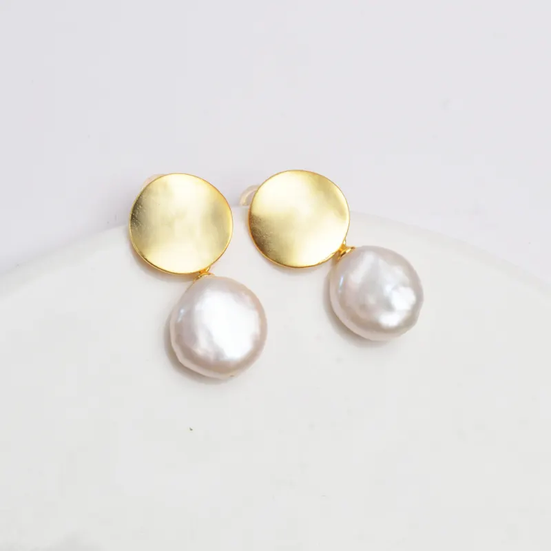 Freshwater Coin Pearl 925 Sterling Silver statement earrings