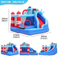Château gonflable de jeu de piscine à balles personnalisé Doctor Dolphin, château gonflable pour enfants, toboggan, maison gonflable, tissu Oxford 420D+840D 3