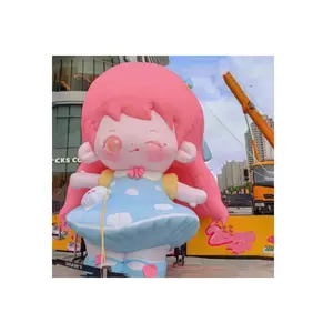 Custom Stage Background Giant Cartoon Model Inflatable Beautiful Girl Doll Balloon Character Mascot For Decoration
