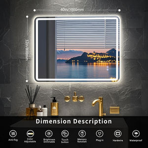 Miroir mural intelligent avec lumière pour salle de bain, avec désembuage et éclairage LED, avec livraison rapide, pour villa et hôtel, 40W, 32H pouces, stock aux États-Unis - Product Image 2