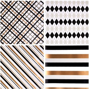 Double Side PE Metallized Gift Wrapping <b>Paper</b> Roll Black White Gold Plaid <b>Pattern</b> Eco-Friendly Digital Printing Compatible Candy - Product Image 4