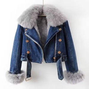 2023 femmes nouveau détachable Faux renard et fourrure de lapin doublure manteau court Parka avec automne hiver Denim veste - Product Image 6