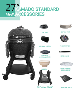 Auplex Premium Luxurious Ceramic Kamado Grill 27-29 Inch Stainless Steel Trolley Smokeless Portable Outdoor <strong>BBQ</strong> - Product Image 5