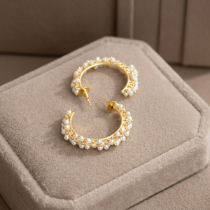 Créoles en acier inoxydable plaqué or 24K/18K faites à la main, tendance, classiques, avec perles, pour femmes, vente en gros, expédition immédiate, en vrac - Product Image 2