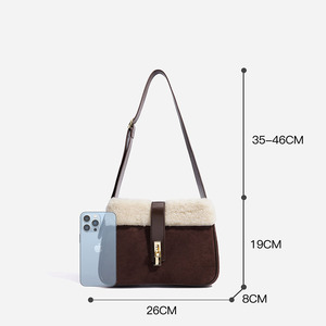 Bolso Bandolera de Invierno para Mujer, de Lujo, de Ante y Piel de Vacuno, Estilo Retro con Solapa en Contraste, Venta al por Mayor, MOQ Bajo - Product Image 6