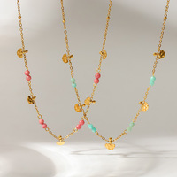 Collar con Colgante de Piedra Natural Martillada, Chapado en Oro de 18K, Acero Inoxidable N&S, Joyería Bohemia Única para Mujer