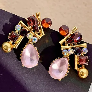 2023 Новое поступление модные ювелирные изделия средневековые розовые кристаллы бриллианты длинные серьги-кисточки в форме капли воды винтажные полимерные серьги для женщин