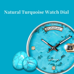 นาฬิกาสแตนเลสสำหรับผู้ชายสีเทอร์ควอยซ์ธรรมชาติแท้หรูหราปรับแต่งได้นาฬิกาเพชรแบบอัตโนมัติสำหรับหน้าปัดอัญมณี - Product Image 3