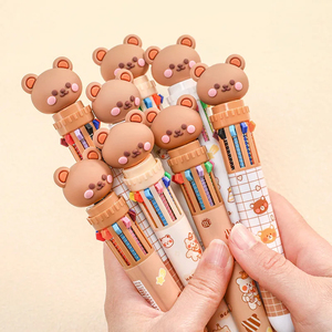 Stylo bille 10 couleurs Ours de dessin animé 0,5 mm, stylos gel à encre colorée, stylos kawaii en silicone, fournitures scolaires et de bureau, papeterie coréenne - Product Image 1