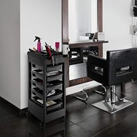 Chariot de salon de coiffure moderne en plastique noir verrouillable professionnel pour salon de beauté, prix d'usine