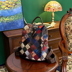 <span class=keywords><strong>Sac</strong></span> <span class=keywords><strong>à</strong></span> <span class=keywords><strong>Dos</strong></span> Patchwork Multifonction Étanche Vintage <span class=keywords><strong>Coloré</strong></span> pour Adolescentes Nouvelle Mode Cartable Décontracté Ordinateur Portable Voyage Fermeture Éclair - Product Image 4