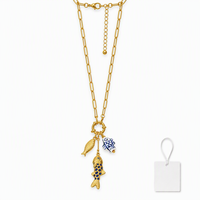 Collier pendentif poisson en gros, prêt à expédier, collier trombone, bijoux, pierres précieuses, collier en acier inoxydable plaqué or