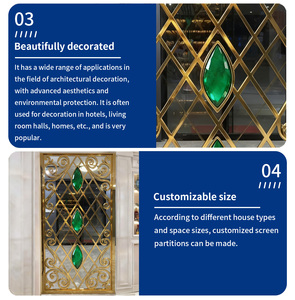 アールデコ調の廊下仕切り、リビングルーム、ホテルの部屋の壁フレーム、スチール製仕切り、カスタム仕切り壁パネル、ゴールド - Product Image 3