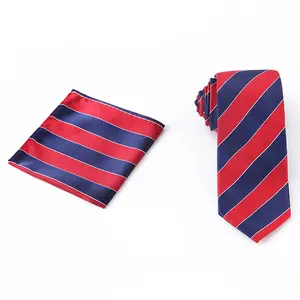 Classic Orange Blue Striped Tie Handkerchief Pocket Square Set Microfiber Jacquard Cravate Necktie Set