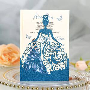Carte d'<span class=keywords><strong>invitation</strong></span> de mariage pop-up artisanale découpée au laser avec paillettes, luxe personnalisé, creuse - Product Image 5