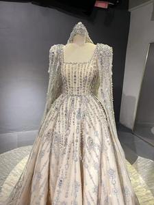 Robe de reine, coupe A, col carré, luxe, strass, cristal, manches longues, perles, robe de scène avec <span class=keywords><strong>voile</strong></span> - Product Image 2