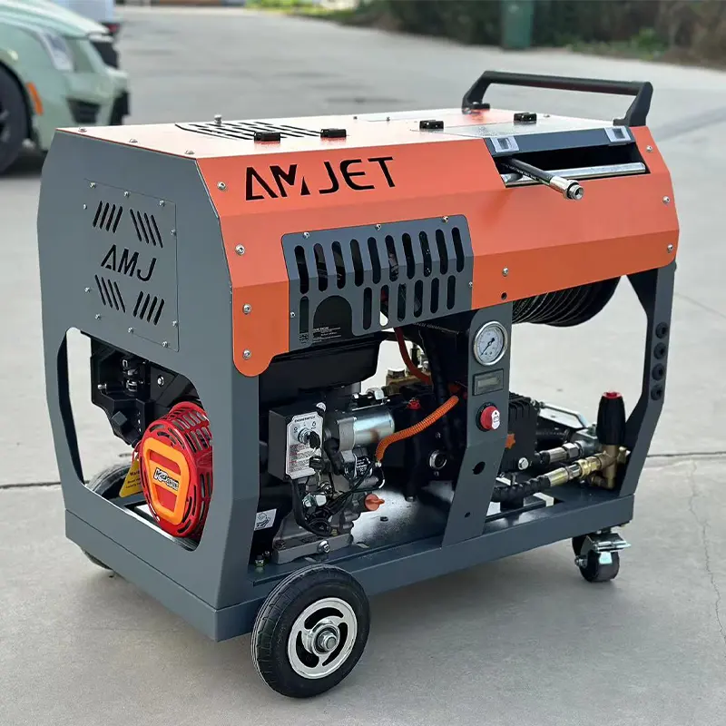 AMJ-19.5hp-180bar-45lpm mesin pembersih saluran air, mesin pembersih penyemprot jet air tekanan tinggi dengan bensin
