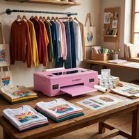 Nouveautés : Imprimante DTF Rose A3 1390 Personnalisable pour Vêtements, Machine d'Impression DTF Automatique pour T-shirts avec Four, Encre et Film