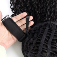 Perruque mi-longue bouclée Pixie prête à être expédiée, en cheveux humains, avec cordon de serrage, couleur naturelle pour femmes noires