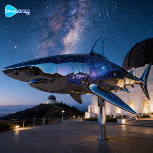 Скульптура акулы из нержавеющей стали с полированным современным дизайном креста для парков и садов - Product Image 4
