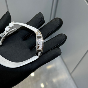 Luxury Ladies Fully Iced Out Diamond Mechanical <strong>Watch</strong> Tonneau Bling Elegant <strong>Women</strong> <strong>Skeleton</strong> Wristwatch White Rubber Strap - Product Image 3
