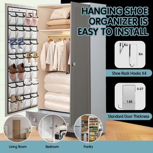 Over the Door <b>Shoe</b> Organizer 28 Pockets Five Layers Breathable Mesh Hanging Rack for Closet Storage with Stainless Steel <b>Hooks</b> - Product Image 6