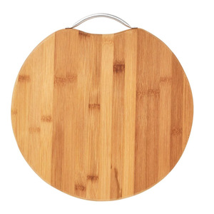 Planche à découper ronde en bambou avec poignée en acier inoxydable, antibactérienne, pour usage en cuisine - Product Image 1