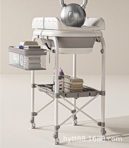 Table à langer bébé 3-en-1 avec baignoire et étagère de rangement, support de massage et de bain pour bébé, anti-pincement - Product Image 6