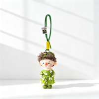 Porte-clés et breloque de sac en peluche douce multicolore à taches, figurine anime de dessin animé aux cheveux bouclés, avec sangle de sac tressée et accessoires de déguisement