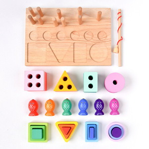 Nuovi <span class=keywords><strong>stili</strong></span> giocattolo educativo forme geometriche in legno Sorter giocattolo gioco di pesca blocchi impilabili in legno - Product Image 4