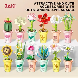 JAKI Potted Flowers Bouquets Ornaments Early Educational Mini Cup Artificial Flower Building Blocks Brick Toy Sets For Adult