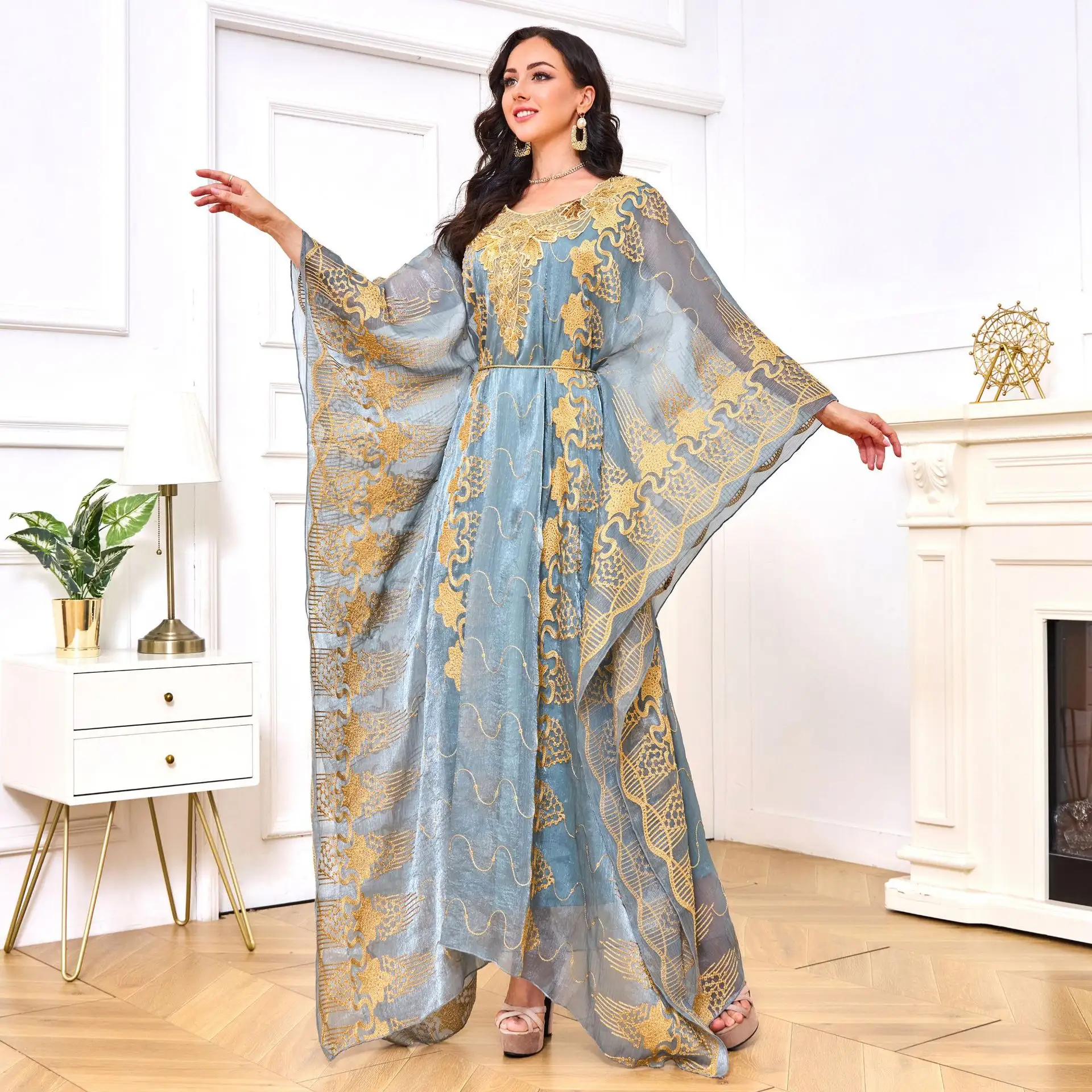 New Muslim Moroccan Two-piece Set Luxury Embroidered Sequin abaya Set