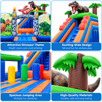 Structure gonflable Ceyu Dinosaure avec toboggan, figurine T-Rex, tour palmier et pilier en pierre pour les fêtes d'enfants en extérieur et la location commerciale