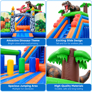Structure gonflable Ceyu Dinosaure avec toboggan, figurine T-Rex, tour palmier et pilier en pierre pour les fêtes d'enfants en extérieur et la location commerciale - Product Image 4