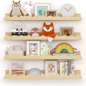 Childrens Wall Mounted <b>Shelf</b> Natural Wood Color 40x12x5cm Multifunction Storage <b>Rack</b> For Bedroom Living Room Decor - Product Image 4