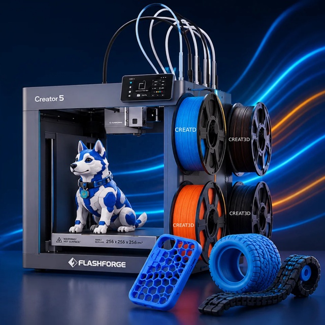 Flashforge Creator 5 Multi-color 4-Toolheads High Speed 3D Printer 500% Faster Zero Purge Waste Core-xy Colorful FDM 3D Printer