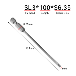 Embout de tournevis magnétique à tête plate de 100 mm de long, 3 mm, tige hexagonale de 1/4 pouce, acier S2 <span class=keywords><strong>pour</strong></span> visseuses à percussion, aimant puissant - Product Image 2