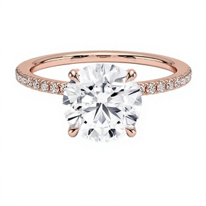 แหวนหมั้นเพชรทรงกลมเจียระไนแบบบริลเลียนท์เคลือบทองคำ 18K 14K โรแมนติก ประดับเพชรทรงกลมแบบพาเว่สำหรับผู้หญิง - Product Image 1