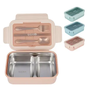 Bento Lunch Box Stainless Promotional Stainless Steel Compartment Bento Box Portable Lunch Box Picnic Tiffin Box With Cutlery